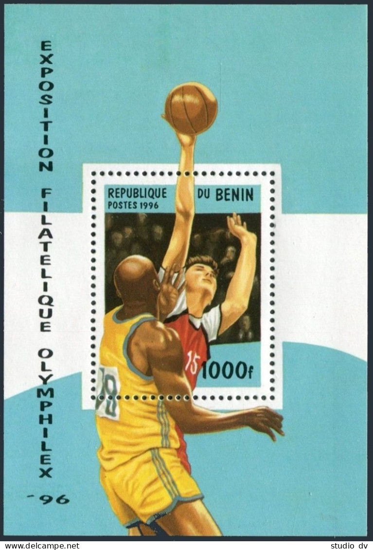 Benin 857-862,863,MNH. Mi 817-822,Bl.20. OLYMPHILEX-1996.Soccer,Basketball,Kayak - Benin - Dahomey (1960-...)