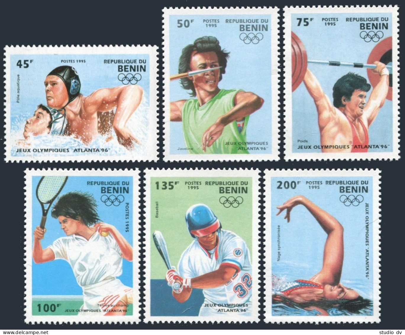Benin 734-740, MNH. Michel 624-629,Bl.8. Pre-Olympics Atlanta-1996: Tennis,Polo, - Benin - Dahomey (1960-...)