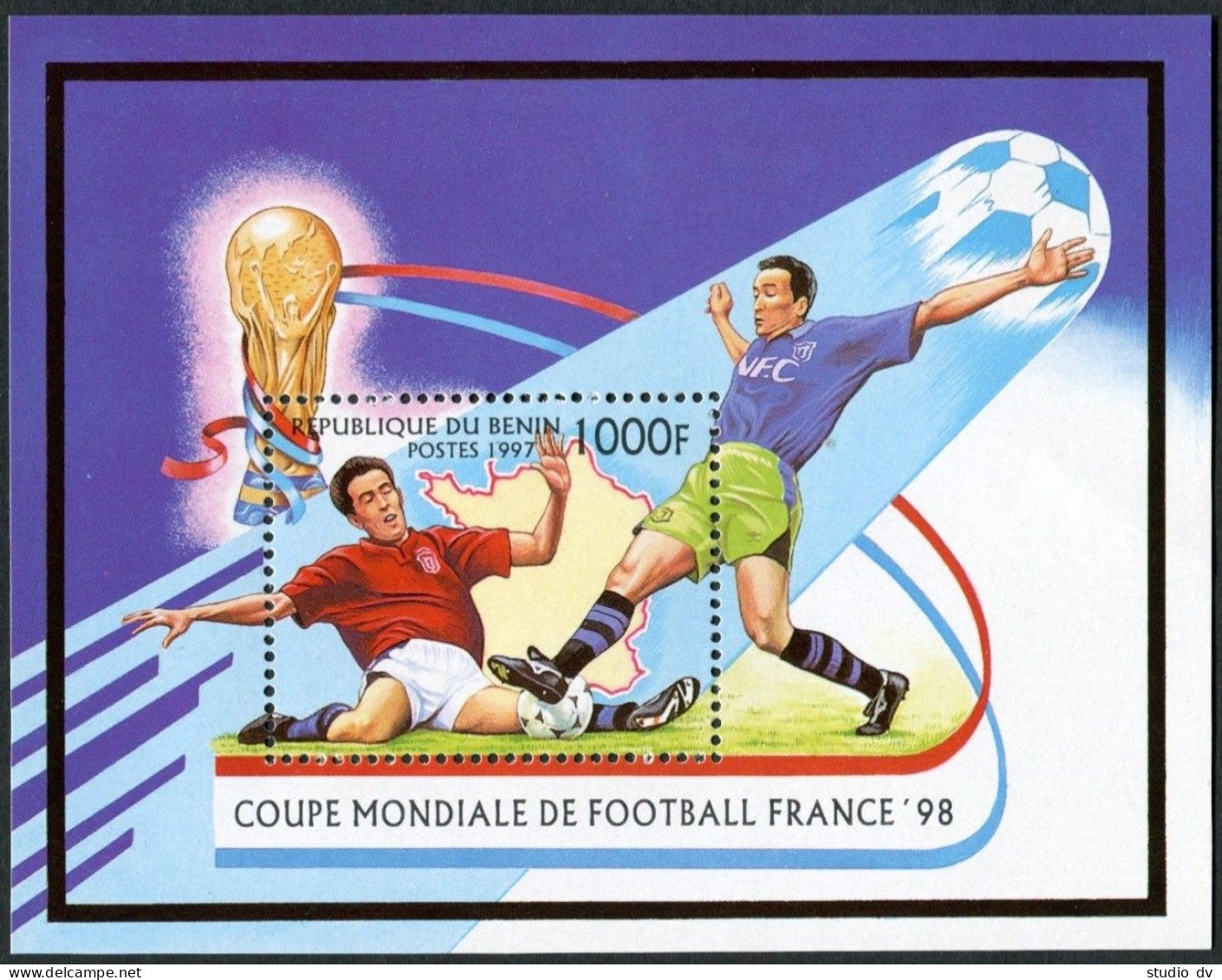 Benin 966-971,972, MNH. Michel 919-924, 925 Bl.26. World Soccer Cup France-1998. - Bénin – Dahomey (1960-...)