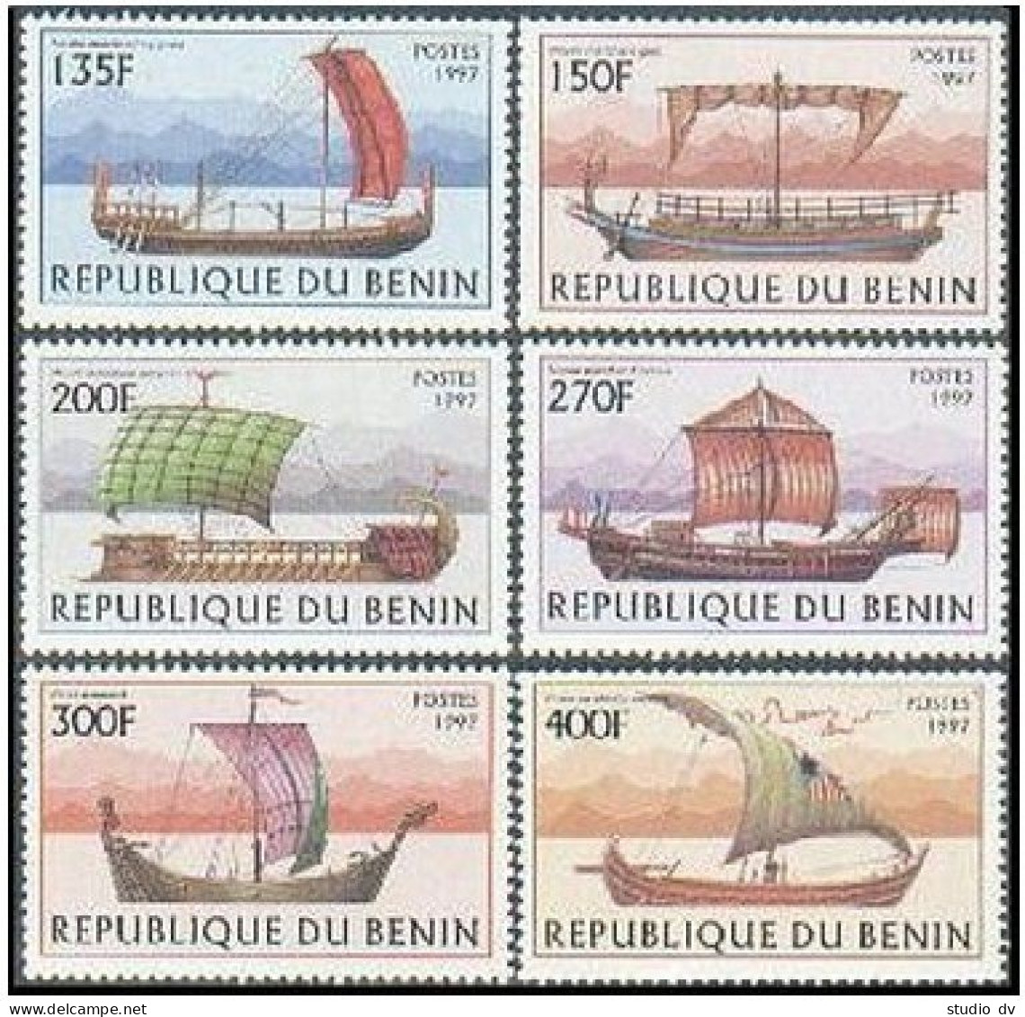 Benin 1040-1045, 1046, MNH. Mi 971-976, 977 Bl.33. Ancient Sailing Ships, 1997. - Benin - Dahomey (1960-...)