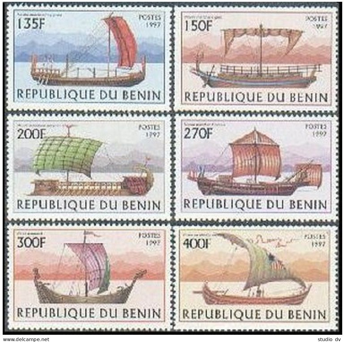 Benin 1040-1045, 1046, MNH. Mi 971-976, 977 Bl.33. Ancient Sailing Ships, 1997. - Bénin – Dahomey (1960-...)