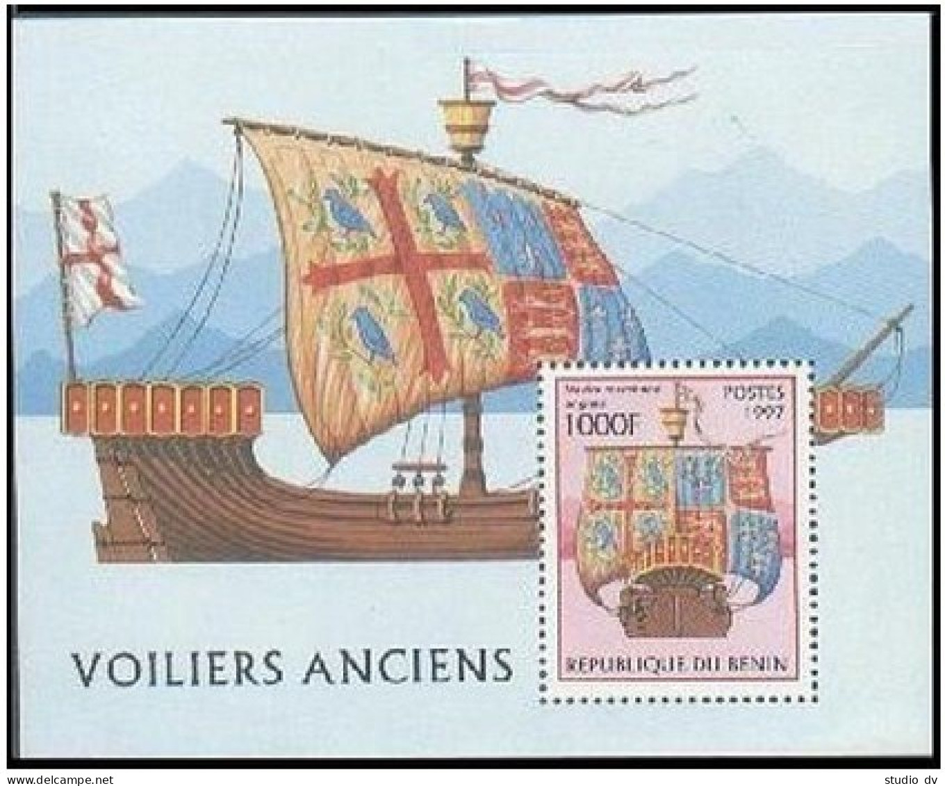 Benin 1040-1045, 1046, MNH. Mi 971-976, 977 Bl.33. Ancient Sailing Ships, 1997. - Bénin – Dahomey (1960-...)