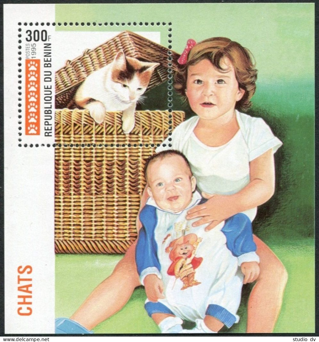 Benin 761-766,767, MNH. Domestic Cats 1995. Tabby,Ruddy Red,White Longhair,Seal  - Bénin – Dahomey (1960-...)