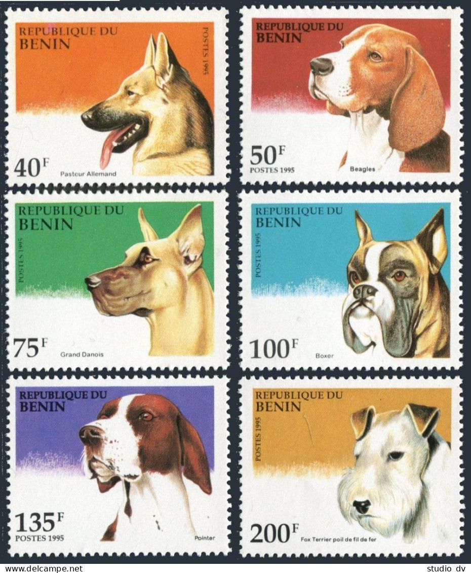 Benin 741-746,747, MNH. Michel 675-650,Bl.12. Dogs 1995. German Shepherd,Beagle, - Benin - Dahomey (1960-...)