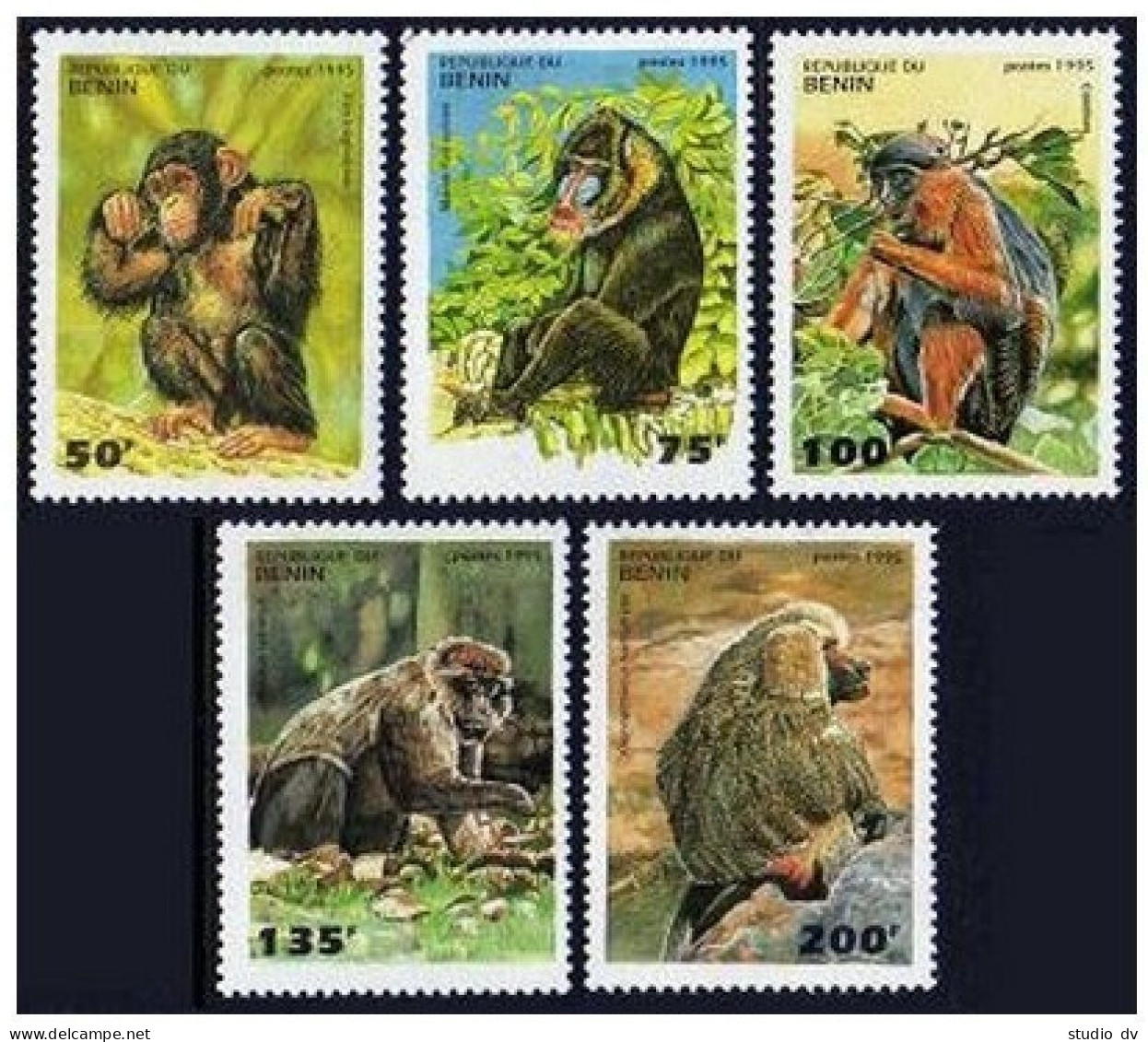 Benin 755-759,760, MNH. Primates 1995. Monkey.Pan Troglodytes, Mandrillus Sphinx - Benin – Dahomey (1960-...)