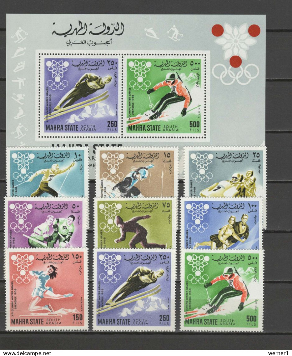 Aden - Mahra State 1967 Olympic Games Grenoble Set Of 9 + S/s MNH - Hiver 1968: Grenoble