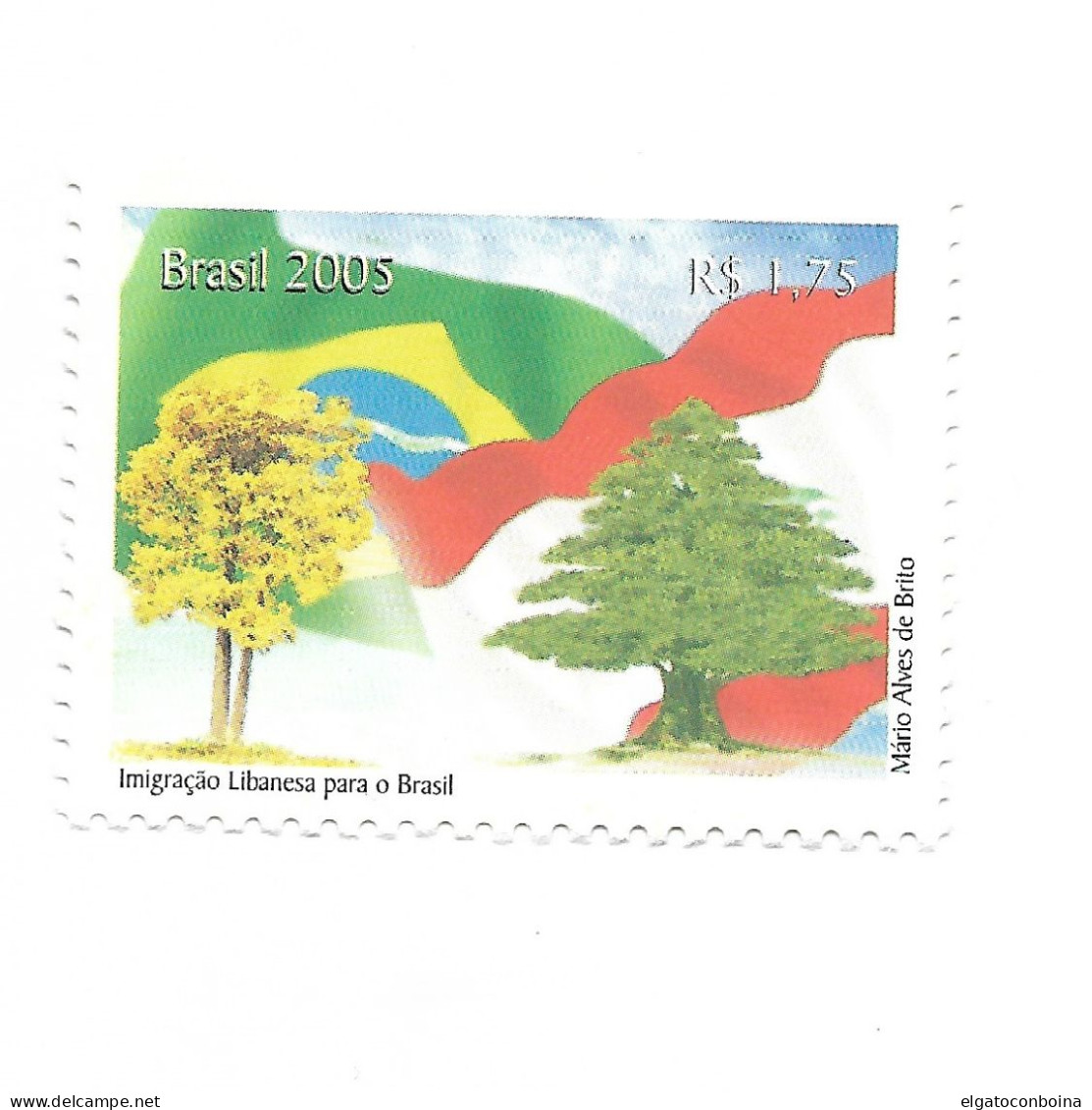BRAZIL 2005 LIBANESE INMIGRATION TO BRAZIL FLAGS TREE CULTURES 1 VALUE MINT NH - Ungebraucht