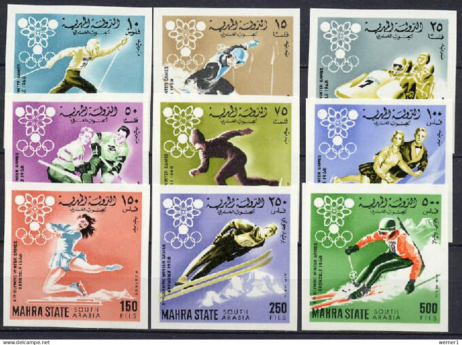 Aden - Mahra State 1967 Olympic Games Grenoble Set Of 9 Imperf. MNH - Hiver 1968: Grenoble