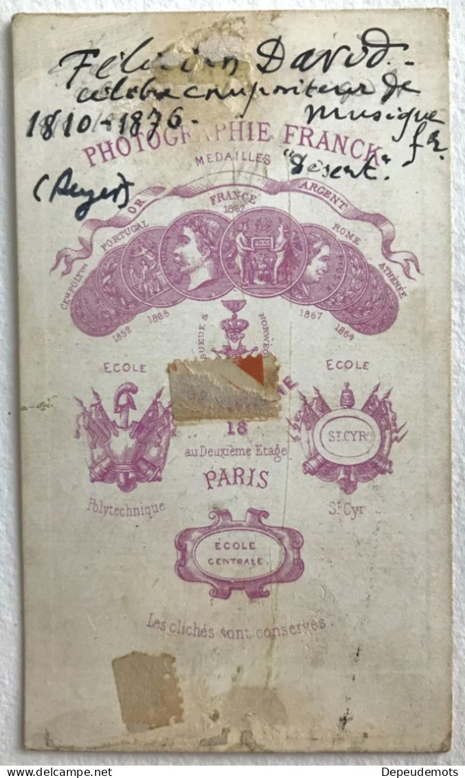 Photo Ancienne - CDV Cabinet - Félicien DAVID - Compositeur De Musique - Second Empire - Photo Franck - PARIS - Anciennes (Av. 1900)