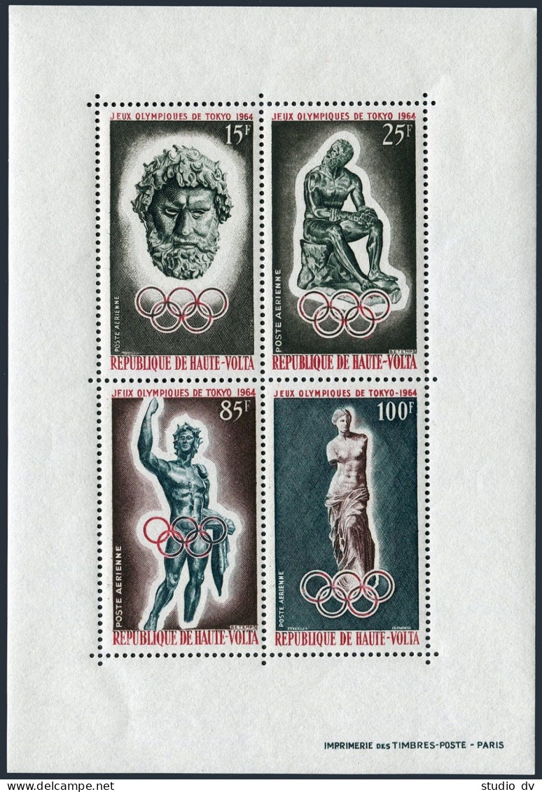 Burkina Faso C17a Sheet, MNH. Michel Bl.1. Olympics Tokyo-1964. Greek Sculptures - Burkina Faso (1984-...)
