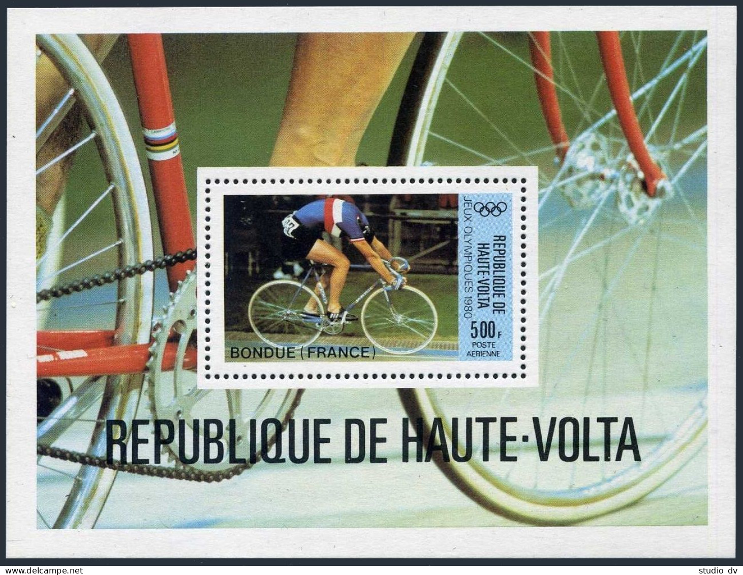 Burkina Faso C267, MNH. Mi Bl.56. Olympics Moscow-1980. Bicycling Winner Bondue. - Burkina Faso (1984-...)