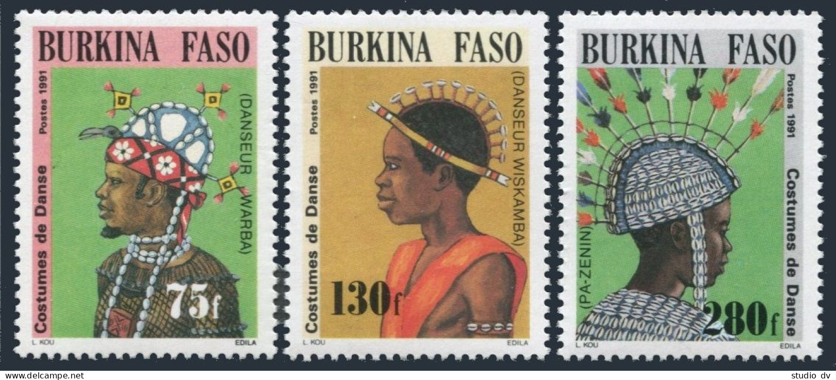 Burkina Faso 931-933, MNH. Michel 1257-1259. Traditional Dance Costumes, 1991. - Burkina Faso (1984-...)