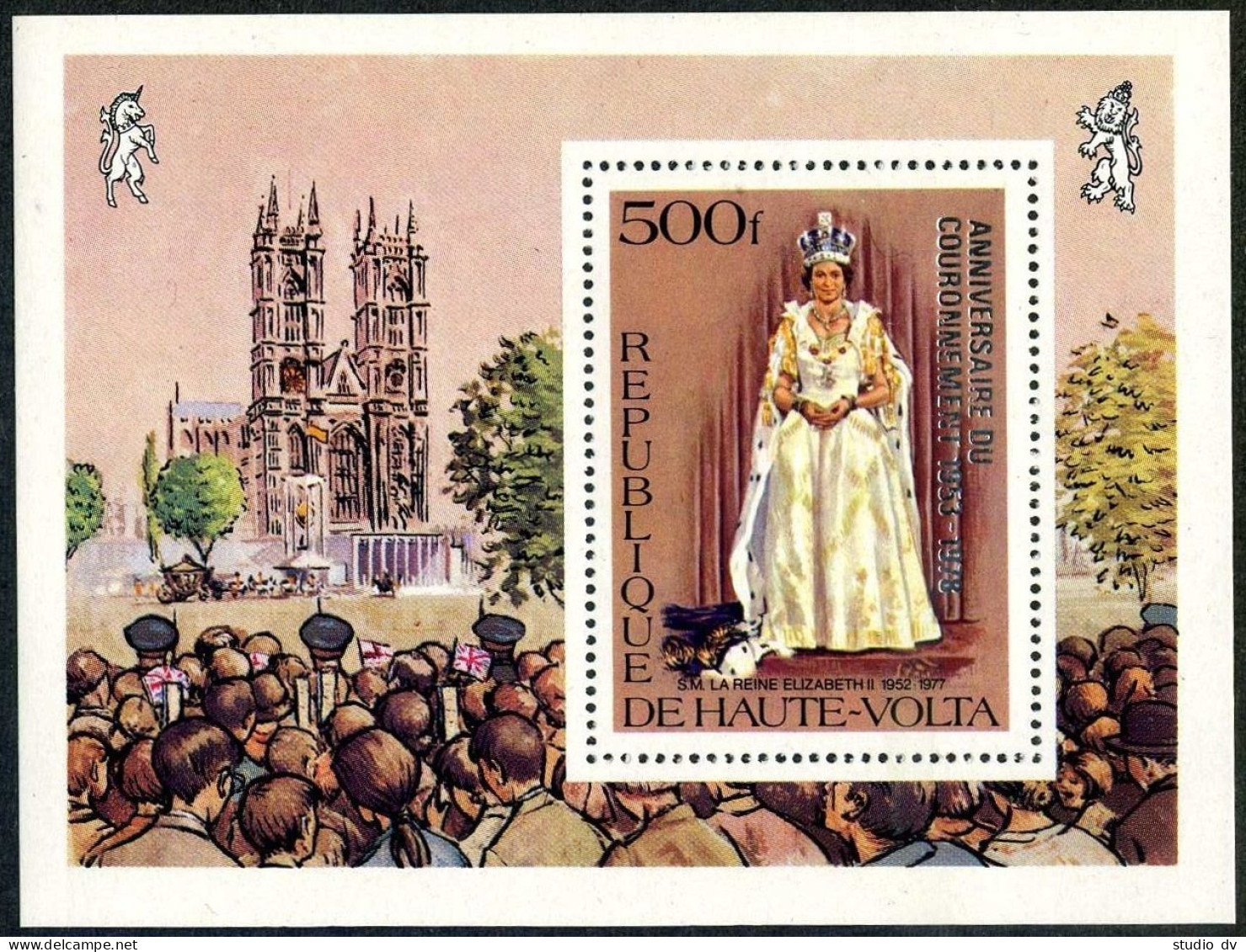 Burkina Faso 480,MNH. Mi Bl.51. Coronation Of Queen Elizabeth II,25th Ann.1978.  - Burkina Faso (1984-...)