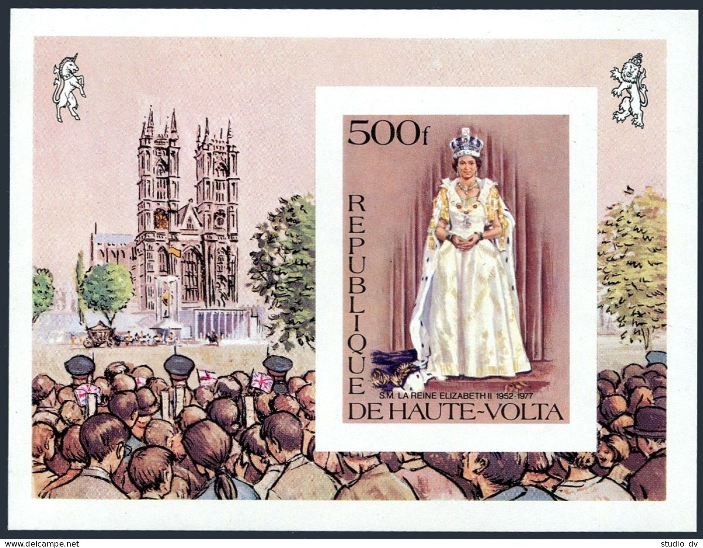 Burkina Faso 436-437 Deluxe,438 Imperf,MNH. Reign Of Queen Elizabeth II, 1977. - Burkina Faso (1984-...)