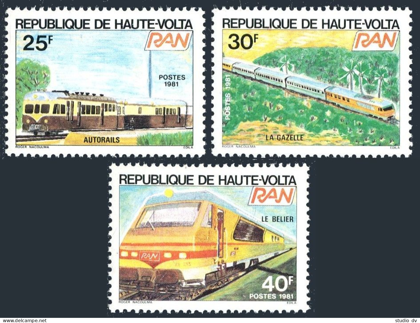 Burkina Faso 567-569, MNH. Michel 831-833. Abidjan-Niger Railroad, 1981. Trains. - Burkina Faso (1984-...)