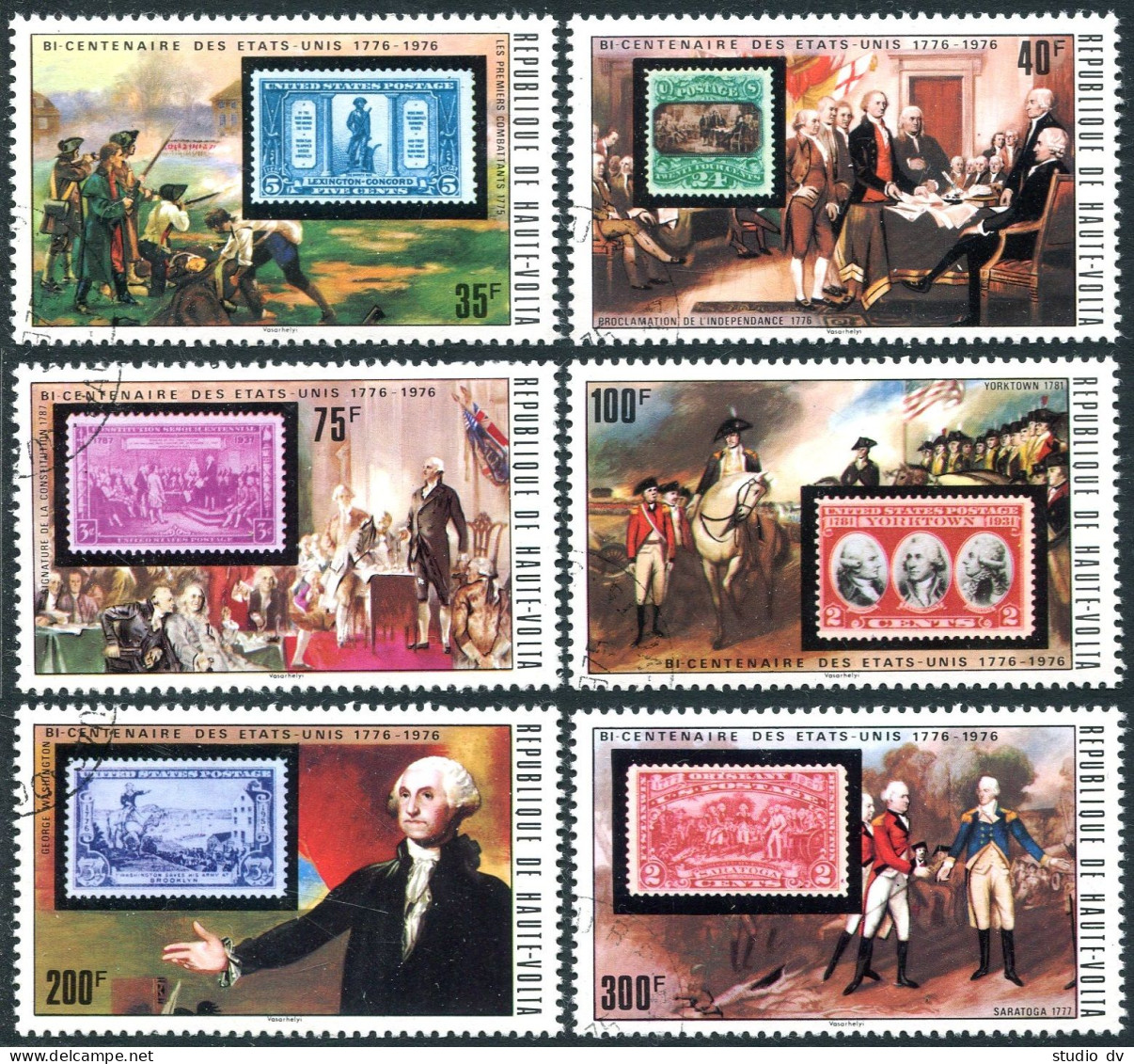 Burkina Faso 352-357,358,hinged. Mi 551-555,Bl.31. USA-200, Stamp On Stamp. 1975 - Burkina Faso (1984-...)