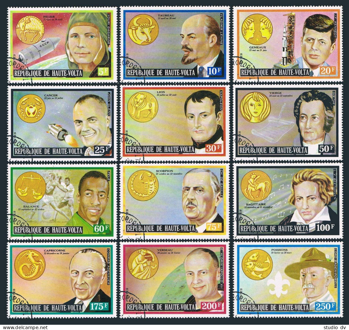 Burkina Faso 311-322,CTO.Michel 483-494. Famous Men & Their Zodiac Signs,1973. - Burkina Faso (1984-...)