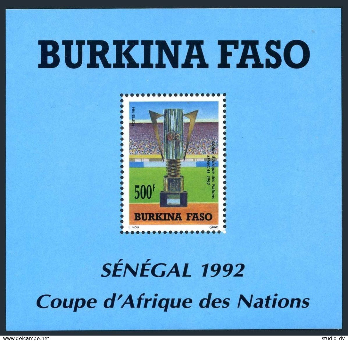 Burkina Faso 941,MNH.Mi Bl.136. African Soccer Championships Senegal-1992.Trophy - Burkina Faso (1984-...)