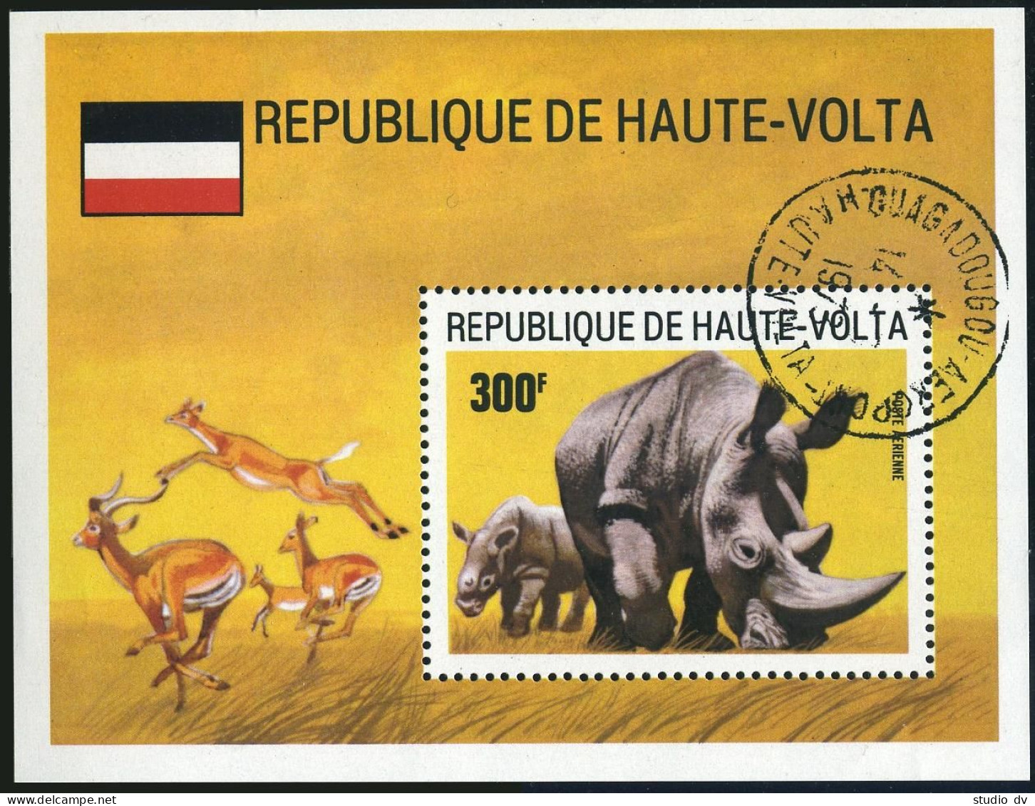 Burkina Faso C146 Sheet, CTO. Michel 451 Bl.14. Wild Animals, 1973. Rhinoceros. - Burkina Faso (1984-...)