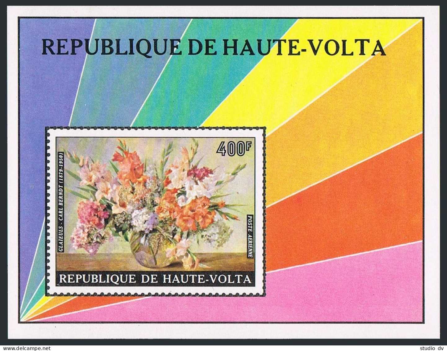 Burkina Faso 342-345, C201,C202, MNH. Mi 539-543, Bl.29. Flower Paintings, 1974. - Burkina Faso (1984-...)