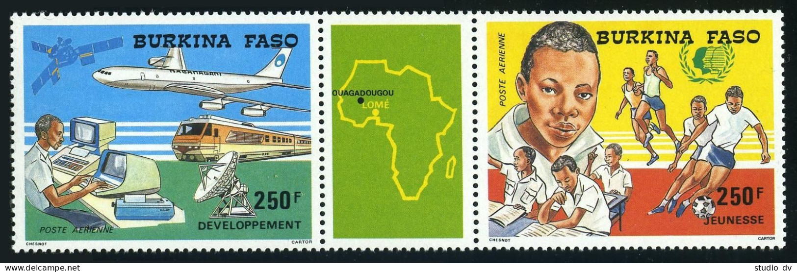 Burkina Faso C311-C312a,MNH. PHILEXAFRICA-1995.Youth - Soccer,Communications. - Burkina Faso (1984-...)