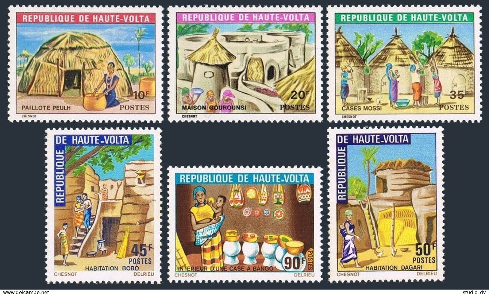 Burkina Faso 263-268.Michel 358-360,371-373. Upper Volta Houses 1971-1972. - Burkina Faso (1984-...)