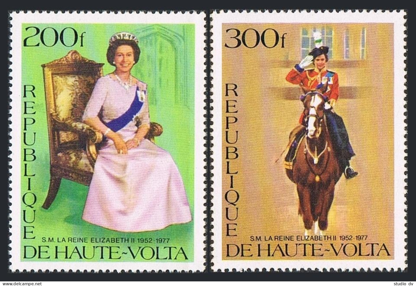 Burkina Faso 436-437,438,MNH.Mi 676-677,Bl.46. Reign Of Queen Elizabeth II,1977. - Burkina Faso (1984-...)