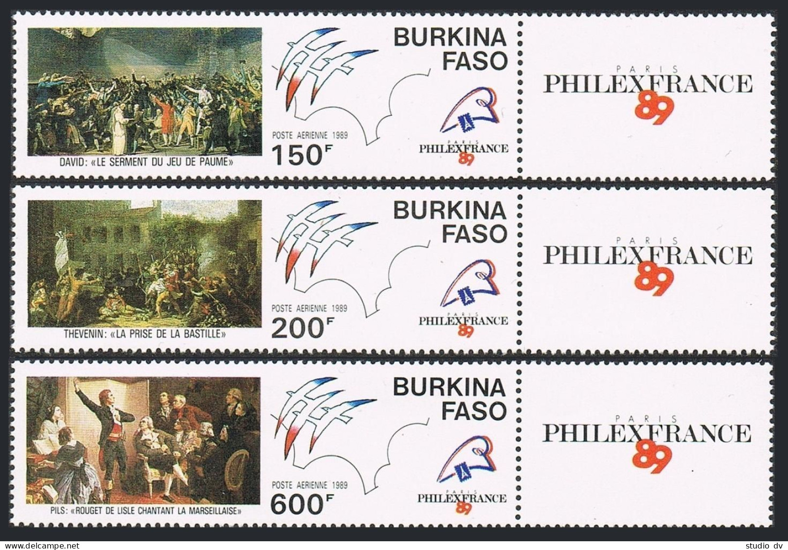 Burkina Faso C313-C315-label,MNH.Mi 972-975.PHILEXFRANCE-1989.French Revolution. - Burkina Faso (1984-...)