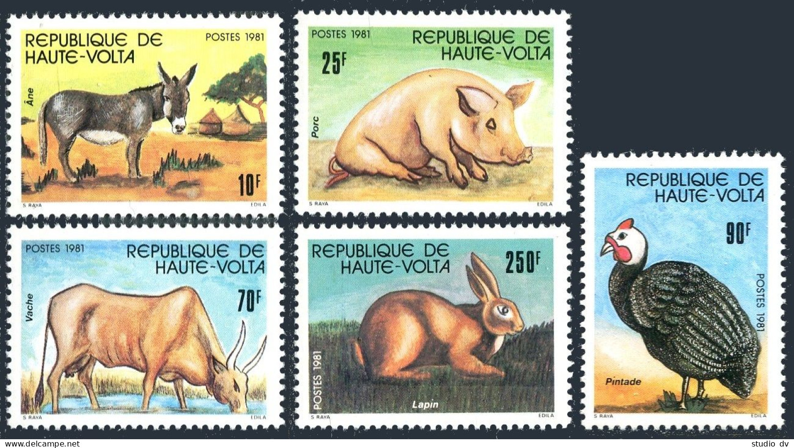 Burkina Faso 587-591, MNH. Michel 851-855. Breeding Animals 1981.Donkey,Pig,Cow, - Burkina Faso (1984-...)