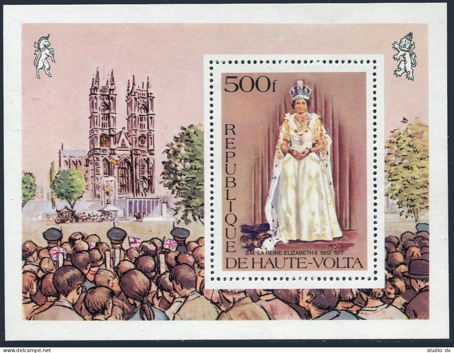 Burkina Faso 438,MNH.Michel Bl.46. Reign Of Queen Elizabeth II,25th Ann.1977. - Burkina Faso (1984-...)