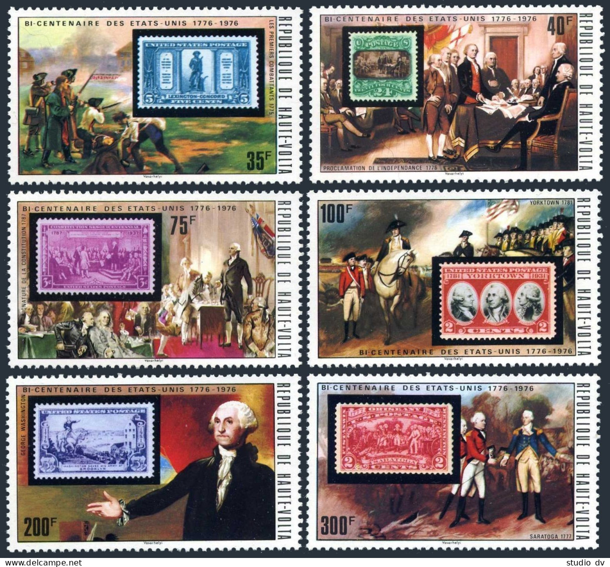 Burkina Faso 352-357,MNH.Michel 551-555. USA-200,1976.Stamp On Stamp.1975. - Burkina Faso (1984-...)
