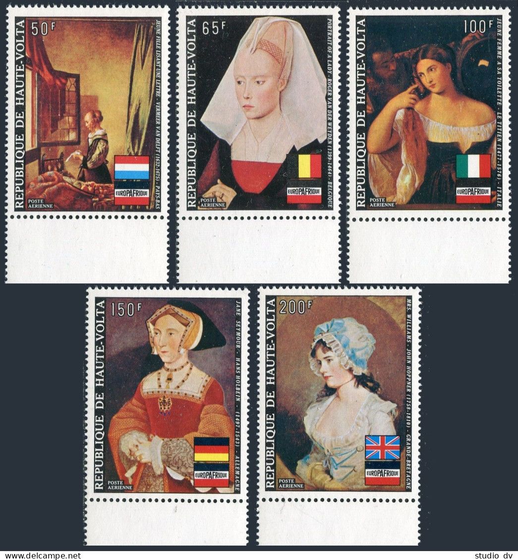 Burkina Faso C147-C151,MNH.Mi 434-438. Portraits By Vermeer,Titian,Holbein,1973. - Burkina Faso (1984-...)