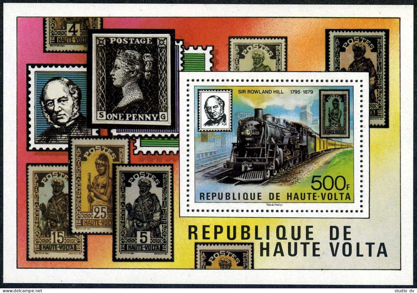 Burkina Faso 501-504,505, MNH. Mi 755-758,Bl.53. Sir Rowland Hill, 1979. Trains. - Burkina Faso (1984-...)