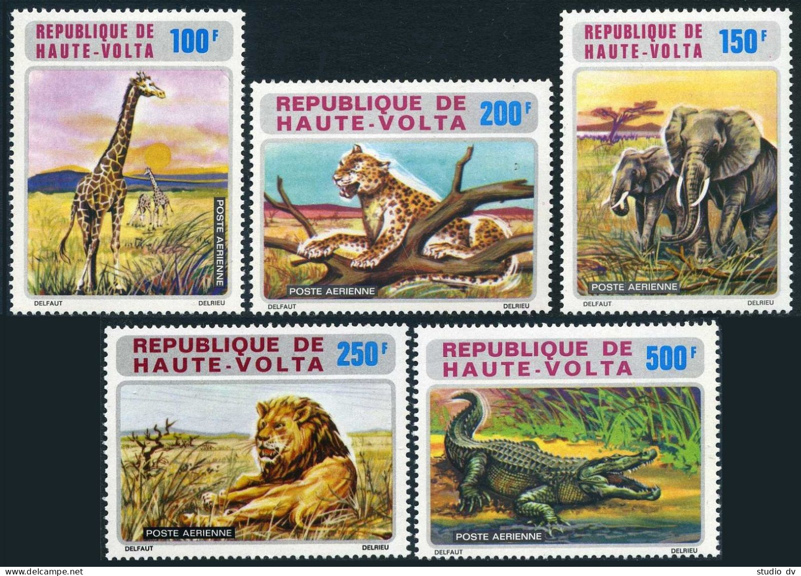 Burkina Faso C141-C145, MNH. Mi 446-450. Giraffes, Elephants, Leopard, Crocodile - Burkina Faso (1984-...)