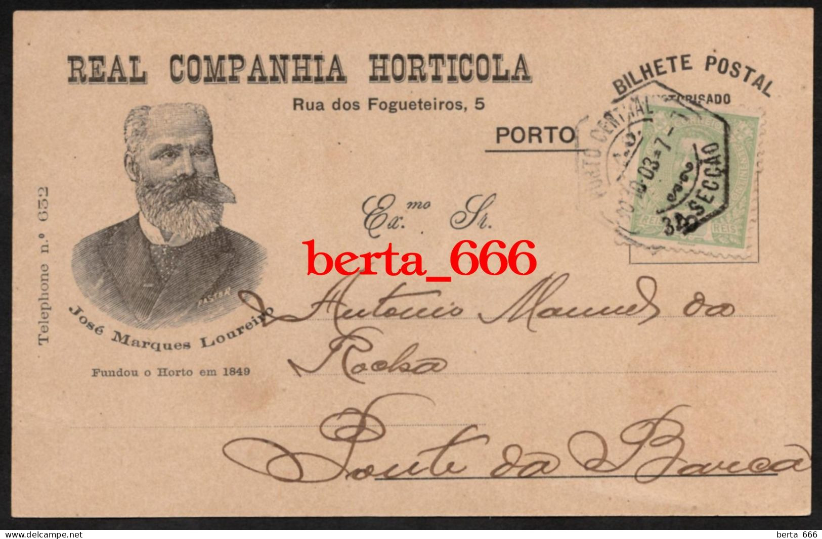 Bilhete Postal Publicitário * Real Companhia Hortícola * Porto * Circulado 1903 - Porto