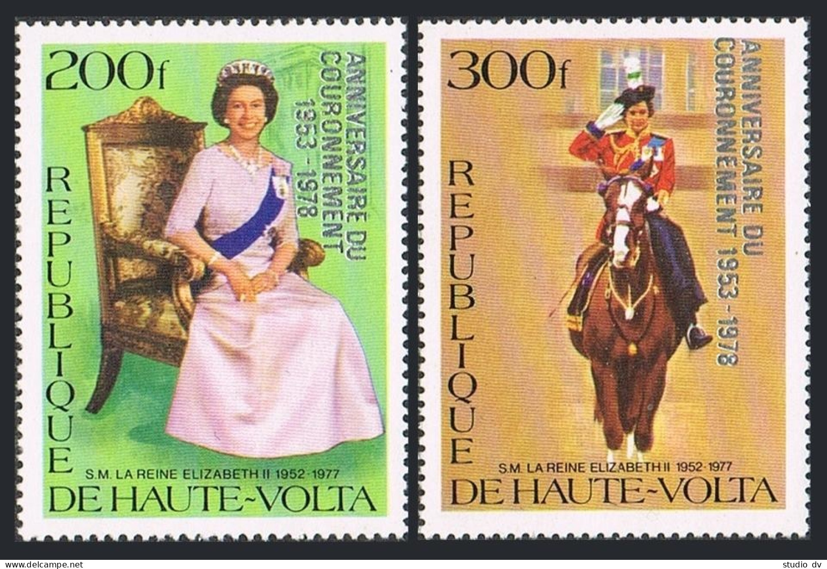 Burkina Faso 478-479, 480, MNH. Mi 727-728, Bl.51. Coronation Of QE II,25. 1978. - Burkina Faso (1984-...)