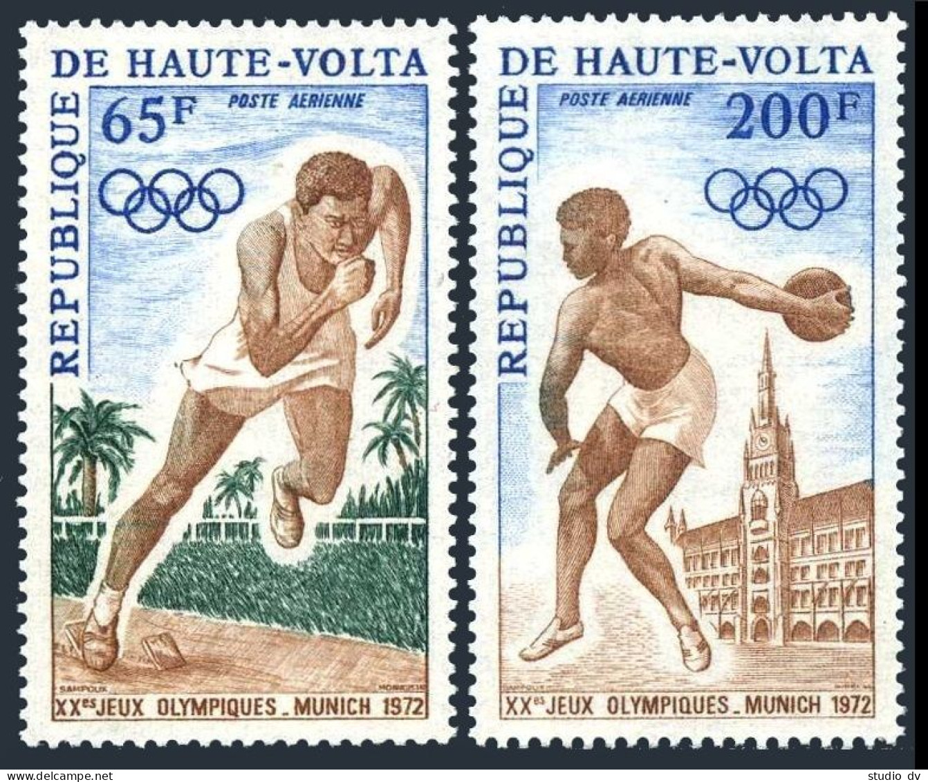 Burkina Faso C102-C103, MNH. Mi 365-366. Olympics Munich-1972. Running, Discus. - Burkina Faso (1984-...)