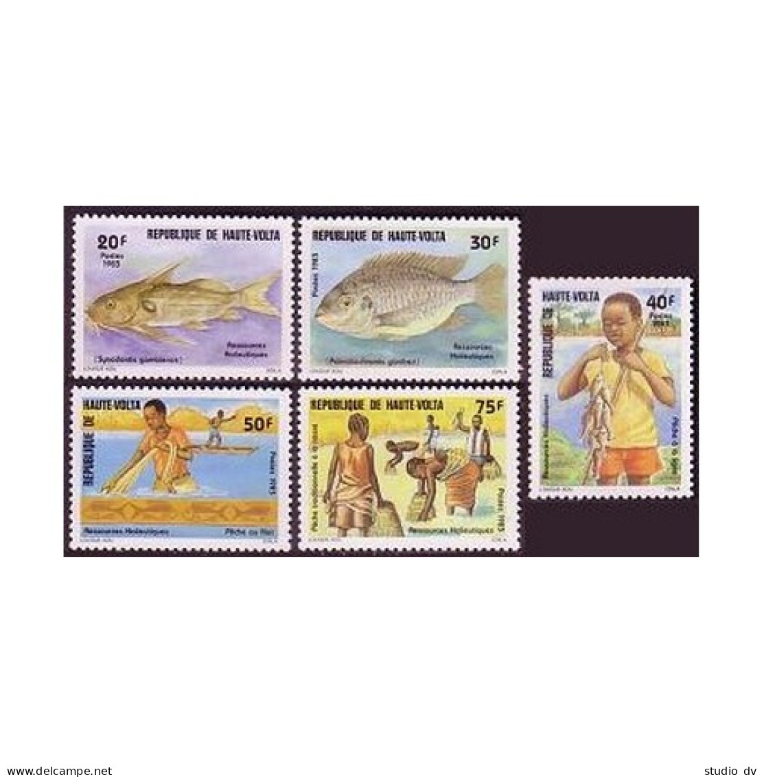 Burkina Faso 628-632, MNH. Michel 904-908. Fish, Fishing, 1983. - Burkina Faso (1984-...)