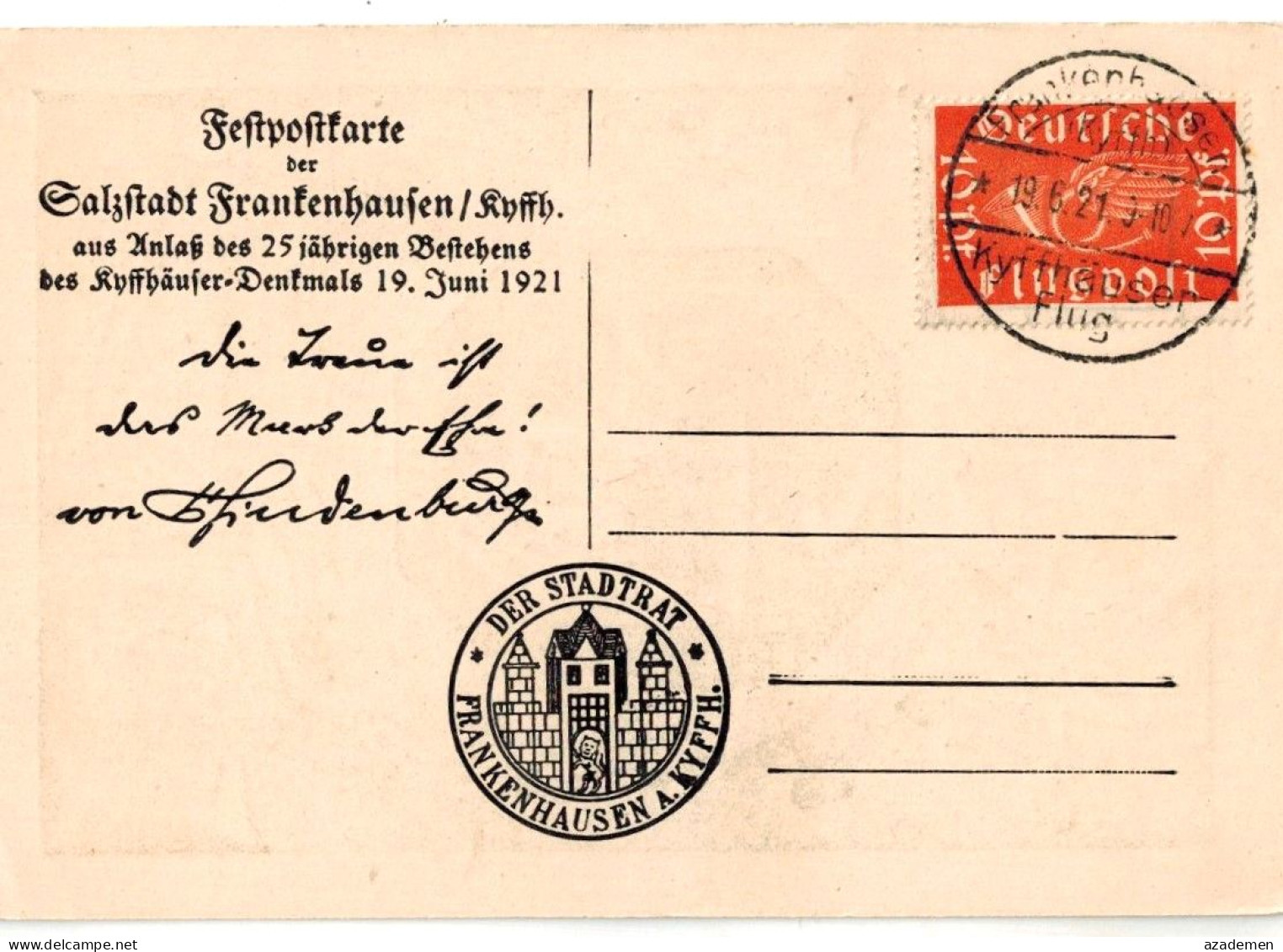 DER STADTRAT FRANKENHAUSEN 1921 - Cartas & Documentos
