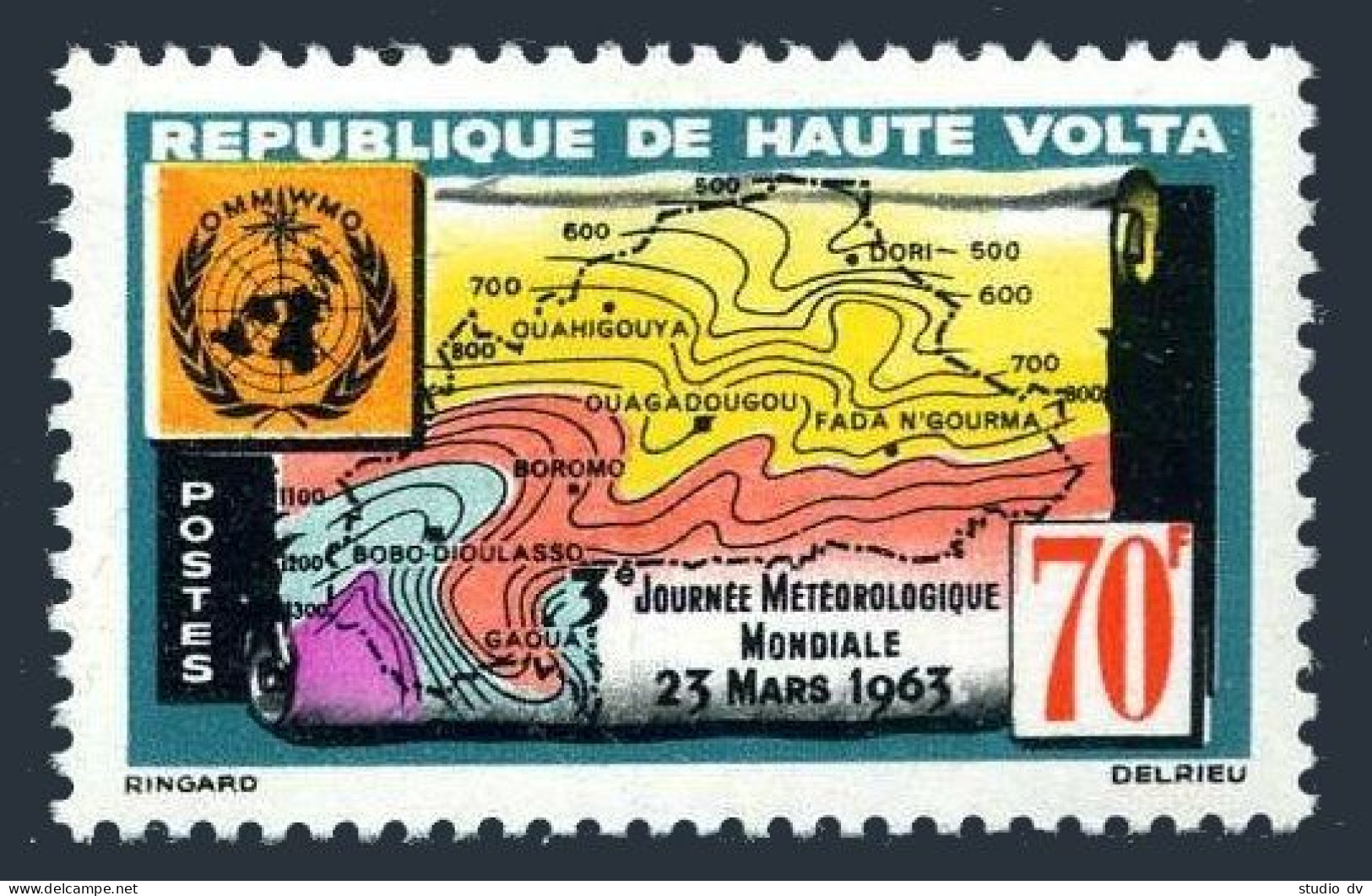 Burkina Faso 107, MNH. Michel 116. WMO, Meteorological Day 1963. Weather Map. - Burkina Faso (1984-...)