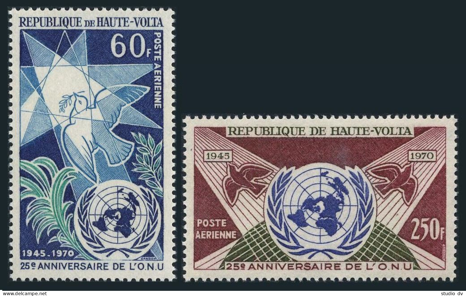 Burkina Faso C84-C85,MNH.Michel 308-309. UN 25th Ann.1970.Bird. - Burkina Faso (1984-...)