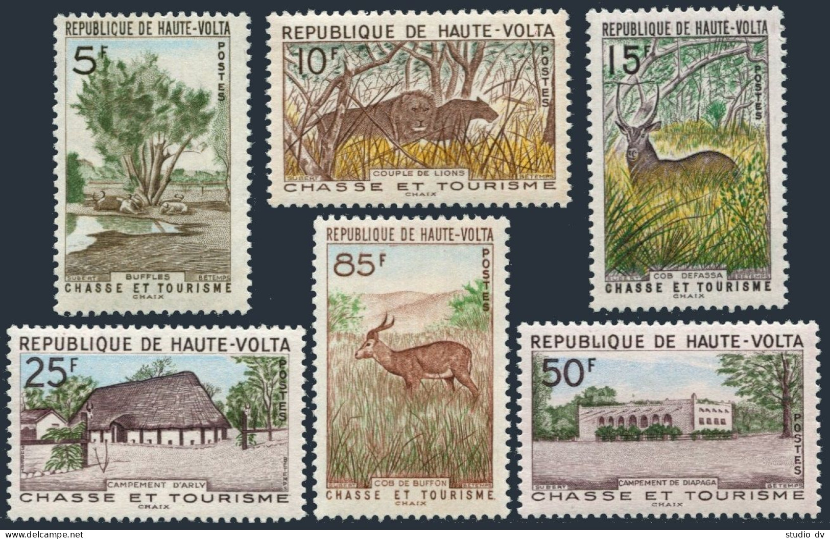 Burkina Faso 97-102, MNH. Mi 102-7. Wild Life 1962. Buffalo,Lions, Waterbuck,Kob - Burkina Faso (1984-...)