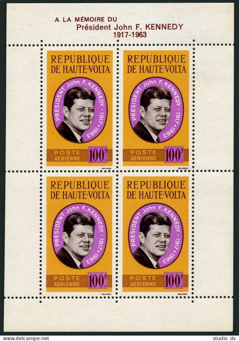 Burkina Faso C19, C19a Sheet, MNH. Mi 155,Bl.2. President John F. Kennedy, 1964. - Burkina Faso (1984-...)