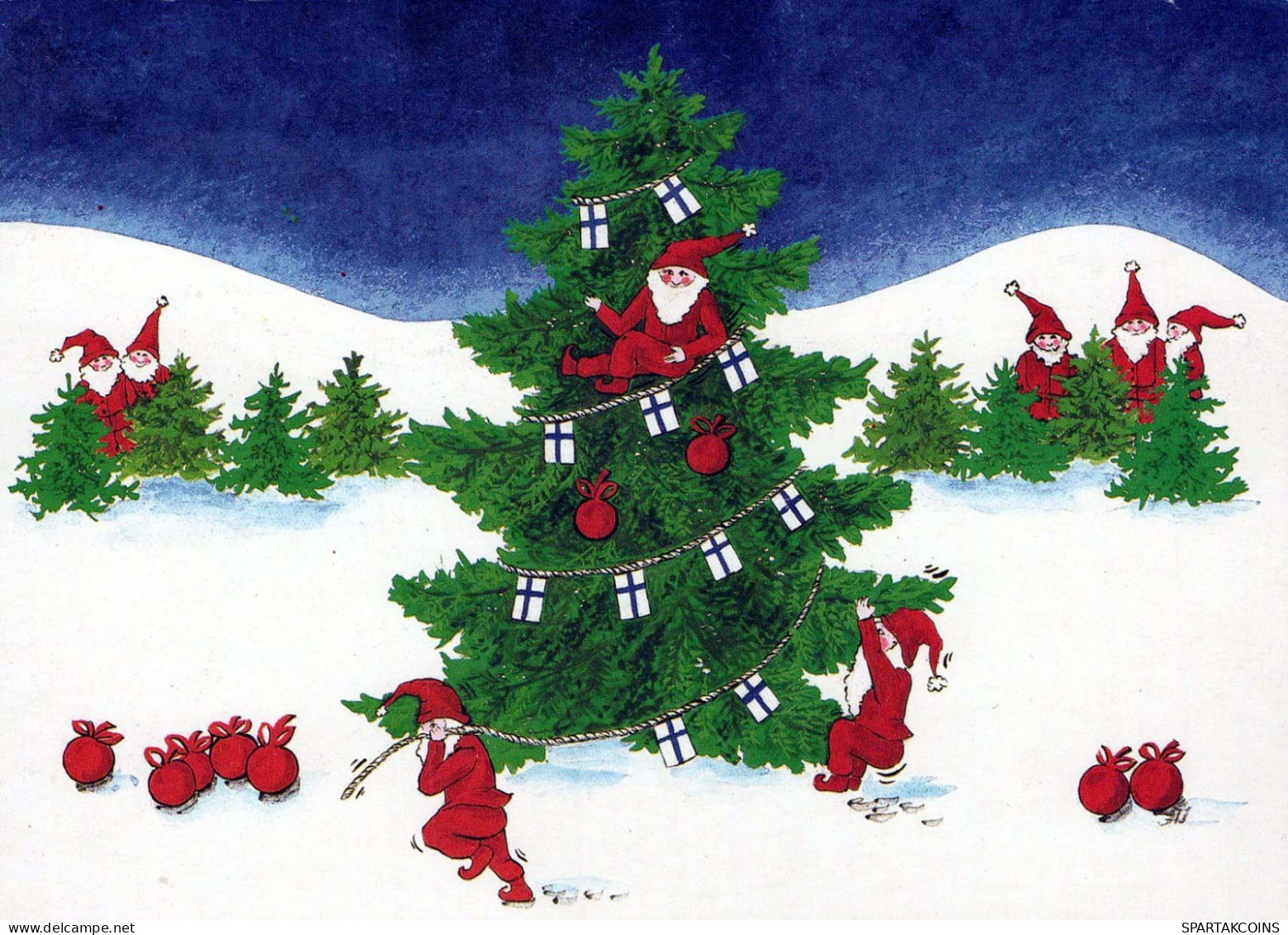 SANTA CLAUS Happy New Year Christmas GNOME Vintage Postcard CPSM #PBA961.A - Santa Claus