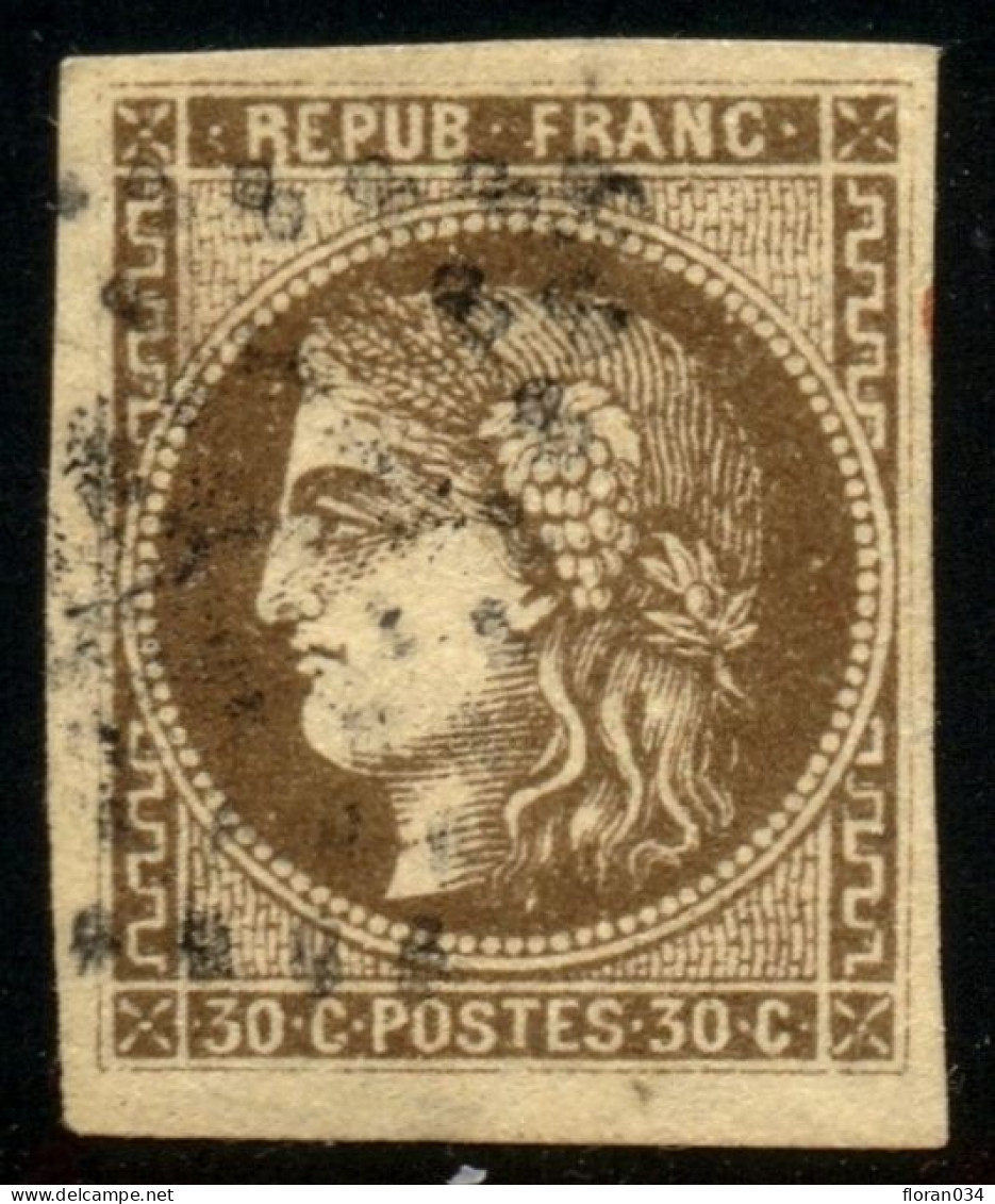 France N° 47e R Relié Au Cadre Obl. GC - Signé A.Brun/ JF Brun - Cote 560 Euros - TB Qualité - 1870 Emission De Bordeaux