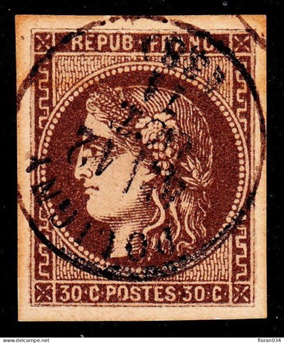 France N° 47 Obl. Cachet à Date T16 - Cote 800 Euros - 1870 Emission De Bordeaux