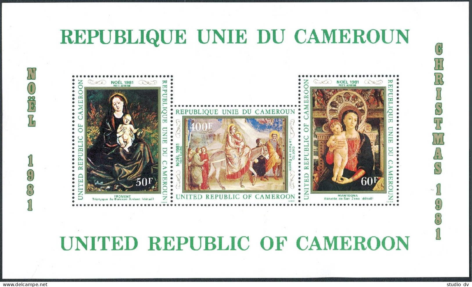 Cameroun C299a Sheet, MNH. Mi Bl.19. Christmas 1981. Froment, Mantegna, Giotto. - Cameroon (1960-...)
