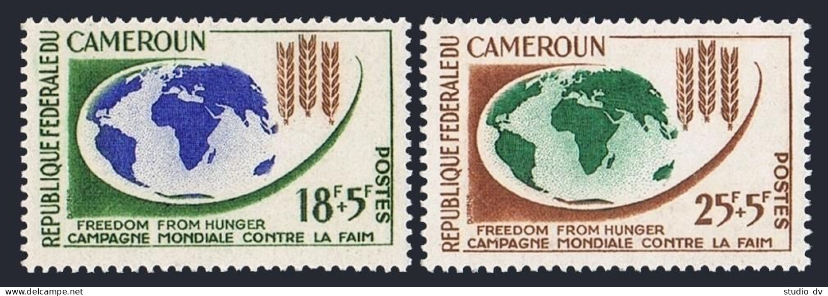 Cameroun B37-B38 Blocks/4,MLH/MNH.Mi 386-387. FAO.Freedom From Hunger,1963.Map. - Cameroon (1960-...)