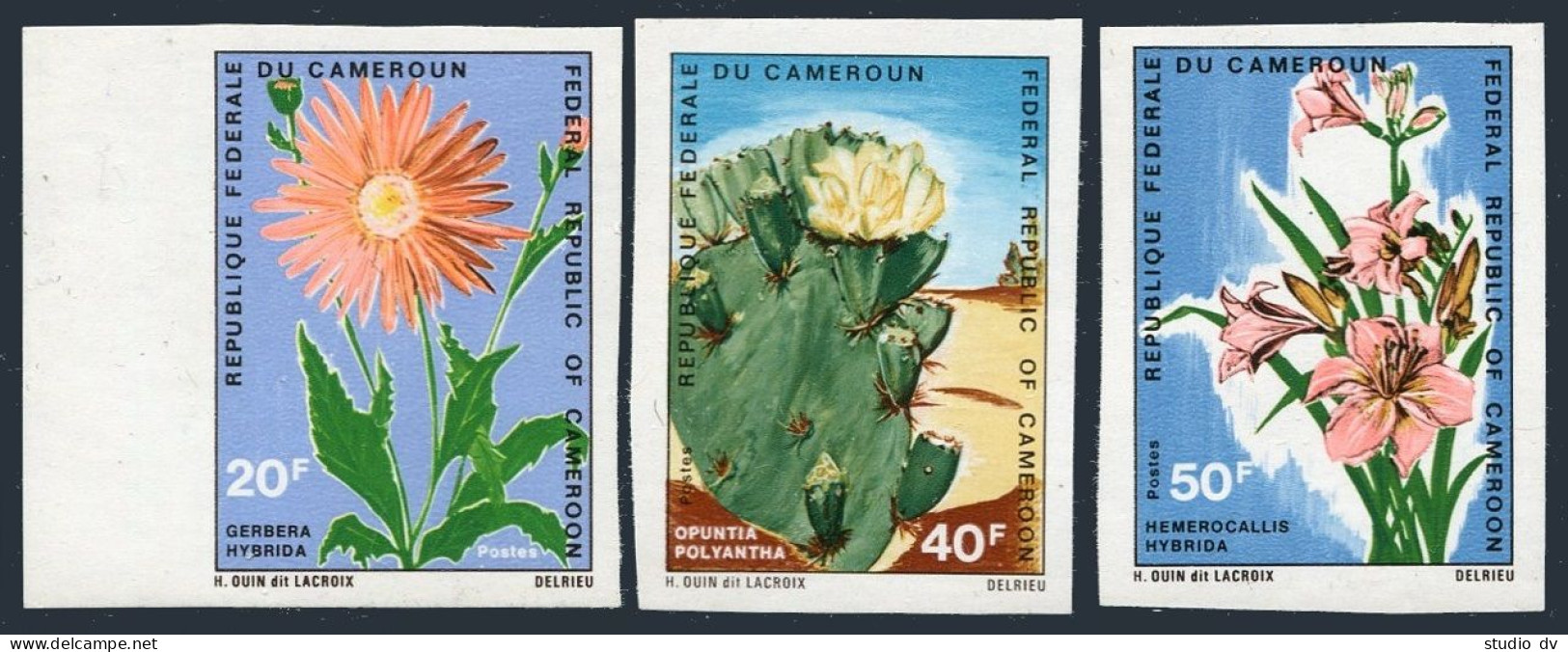 Cameroun 516-518 Imperf,MNH.Mi 645B-647B. Flowers 1971.Gerbera,Cactus,Lily - Kameroen (1960-...)