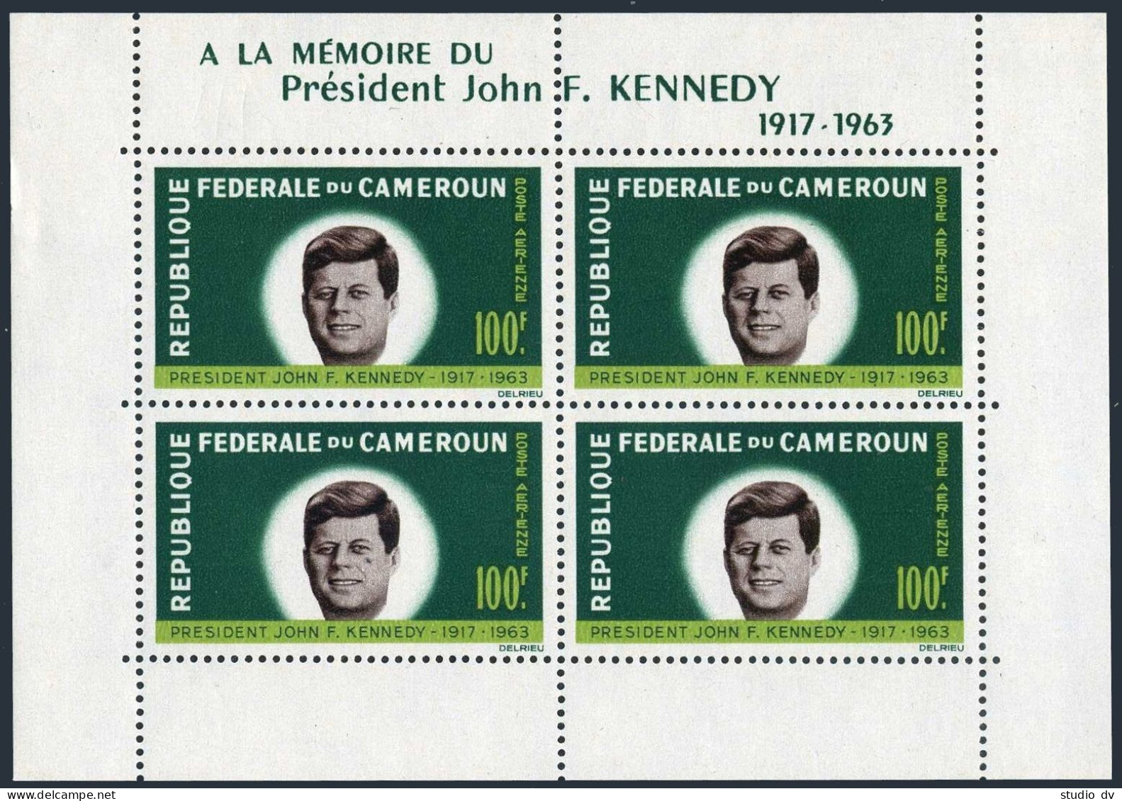 Cameroun C52a Sheet,lightly Hinged.Michel Bl.3. President John F.Kennedy,1964. - Kamerun (1960-...)